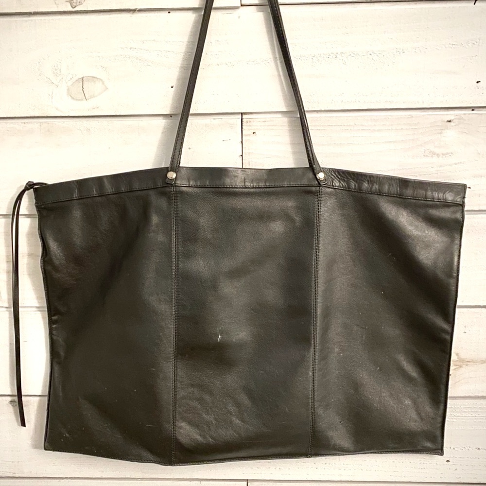 Club Monaco Black Leather Portfolio Tote